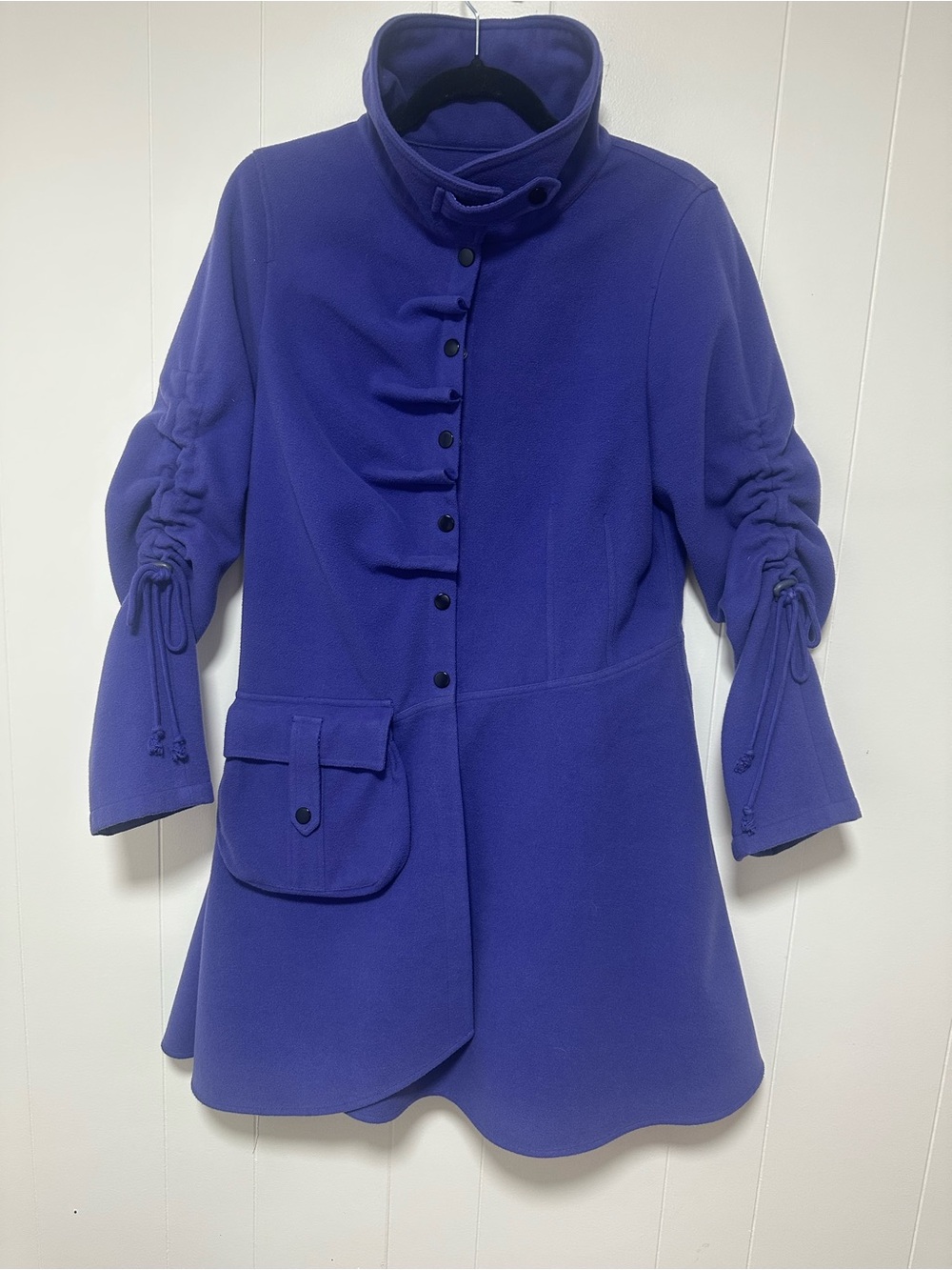 Kathrine Barclay Women's Purple Funnel Neck, adjustable Sleeve peplum jacket